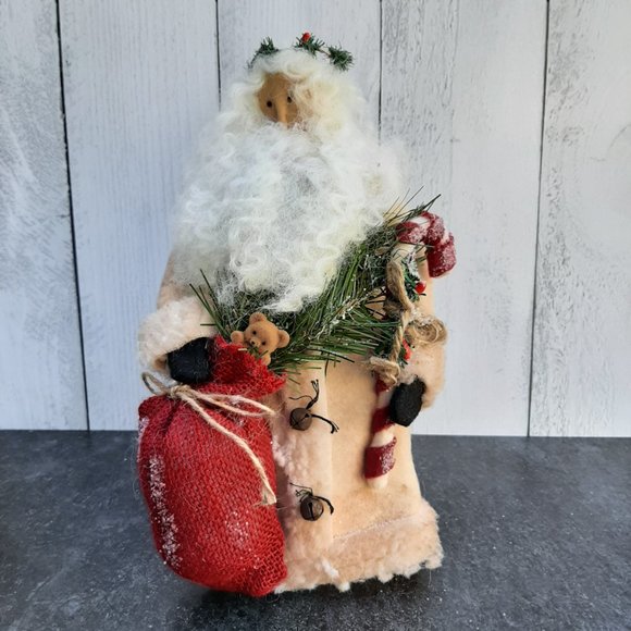 HANDMADE Primitive Santa Claus Doll Country Christmas Decor White - Picture 5 of 10